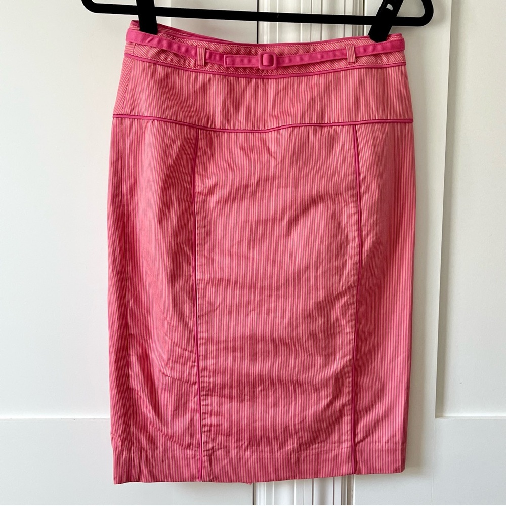 Express Y2K Vintage Pinstripe Belted Pencil Skirt Pink Sz 2 - Picture 2 of 16